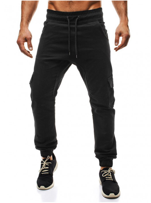 Брюки на резинке с карманами черные FC1_4576