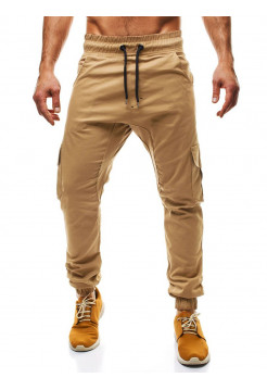 Брюки на резинке с карманами песочные