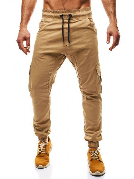 Брюки на резинке с карманами песочные