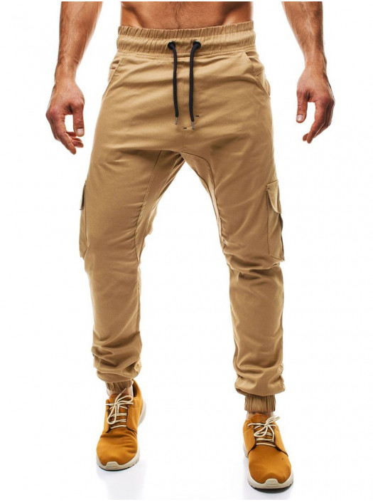 Брюки на резинке с карманами песочные FC1_4577