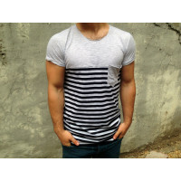 Футболка c карманом серая в полоску