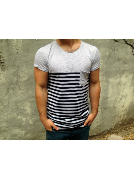 Футболка c карманом серая в полоску