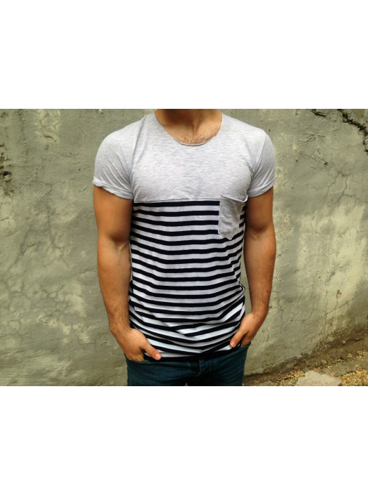 Футболка c карманом серая в полоску DC2352