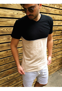 Футболка черно-бежевая