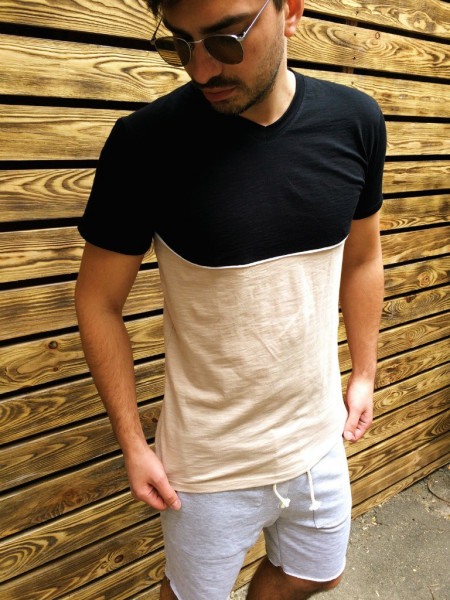 Футболка черно-бежевая