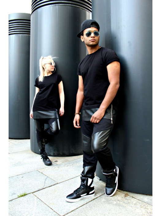 Футболка черначя с кожанным низом DC2336