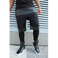 Шорты черные с кожанными вставками