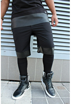 Шорты черные с кожанными вставками