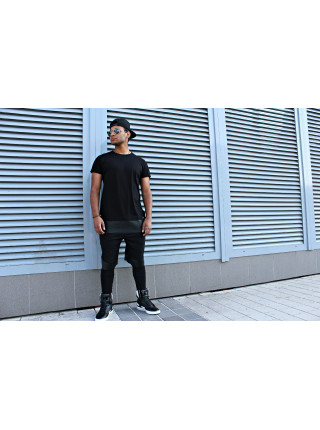 Шорты черные с кожанными вставками