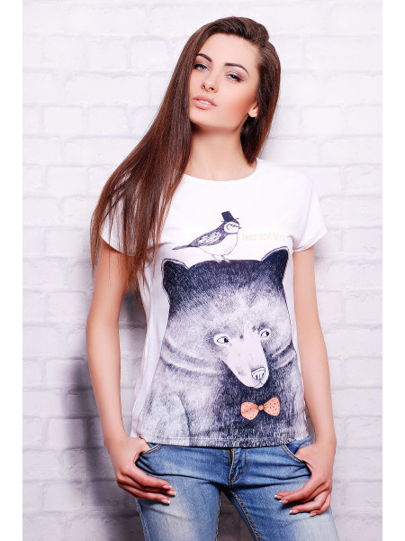 Мишка с птичкой футболка Кимоно