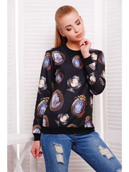 Камеи черный кофта Свитшот №1ДН д/р