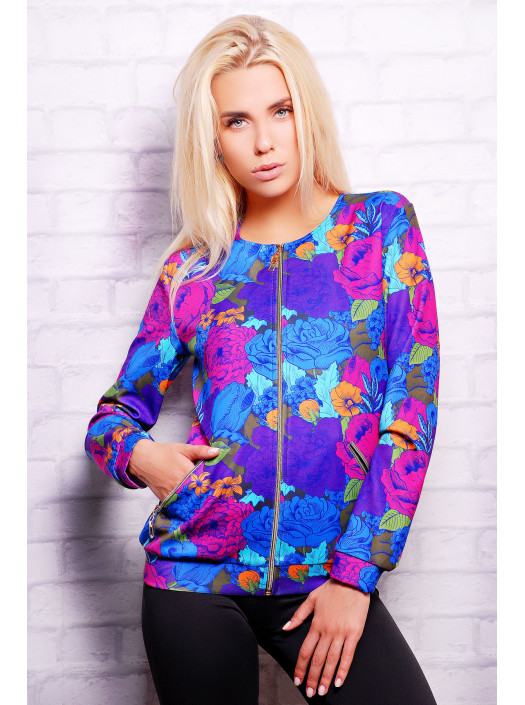Фиолетовый букет кофта Бомбер2 (весна) д/р psФР-00001536_000010077