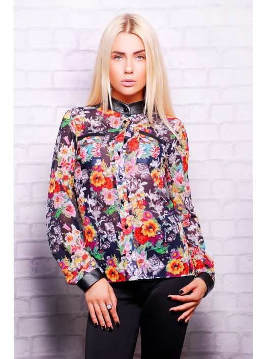 Цветы на черном блуза Лекса 1 д/р psФР-00001719_000010300