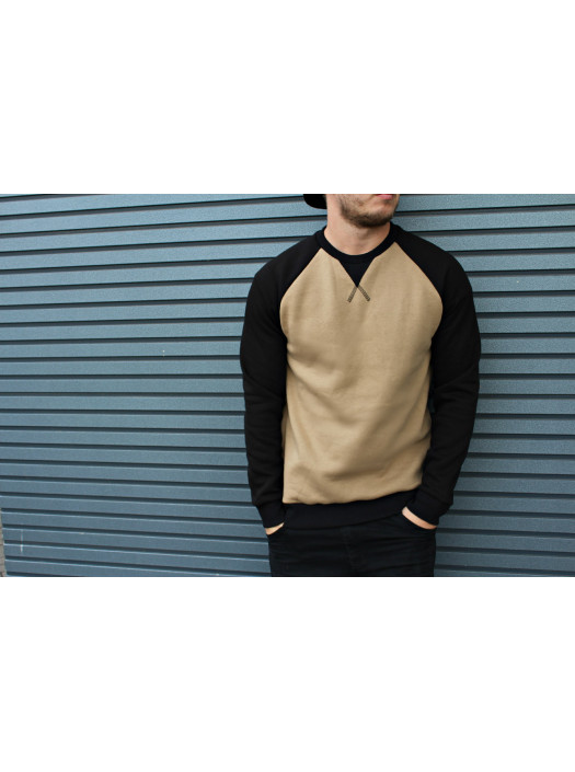 Свитшот HGLN утепленный бежевый с черными рукавами HL1920