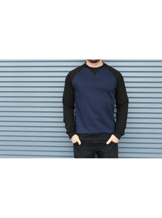 Свитшот HGLN утепленный синий с черными рукавами HL1921