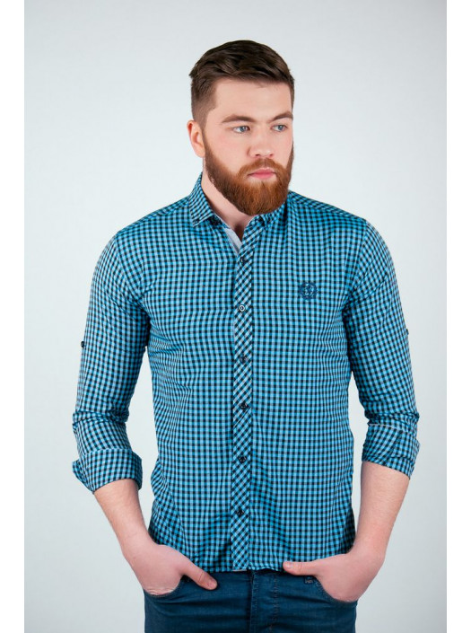 Рубашка Рубашка №94F036_Бирюзово-черный