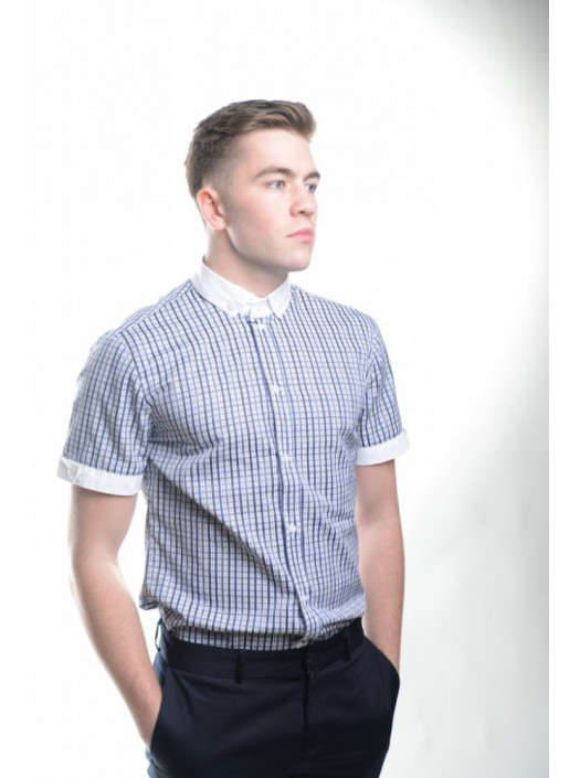 Рубашка Рубашка 3121_Клетка сине-серая