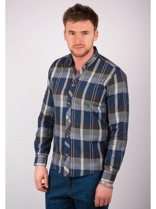 Рубашка Рубашка №101F004_Сине-коричневый