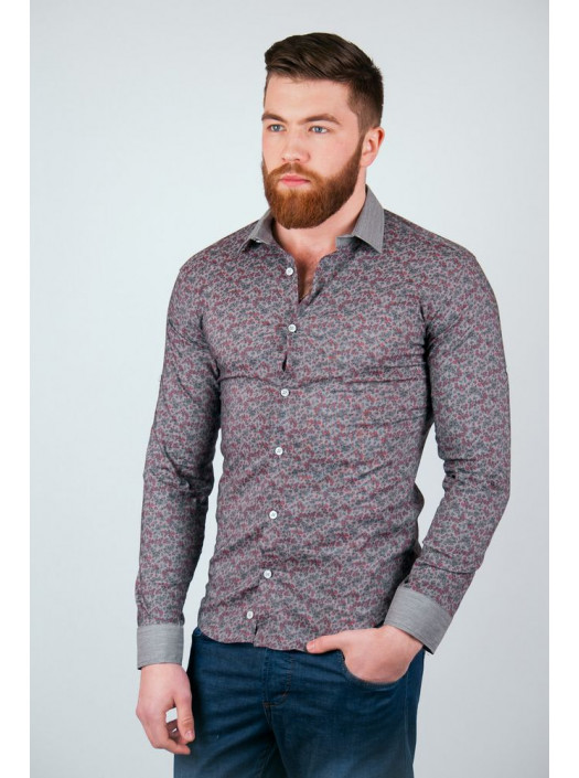Рубашка Рубашка №21F070_Серо-бордовый