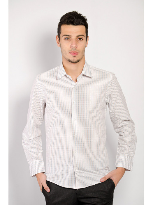Рубашка Рубашка №74F001_Белый с черно-коричневой полоской