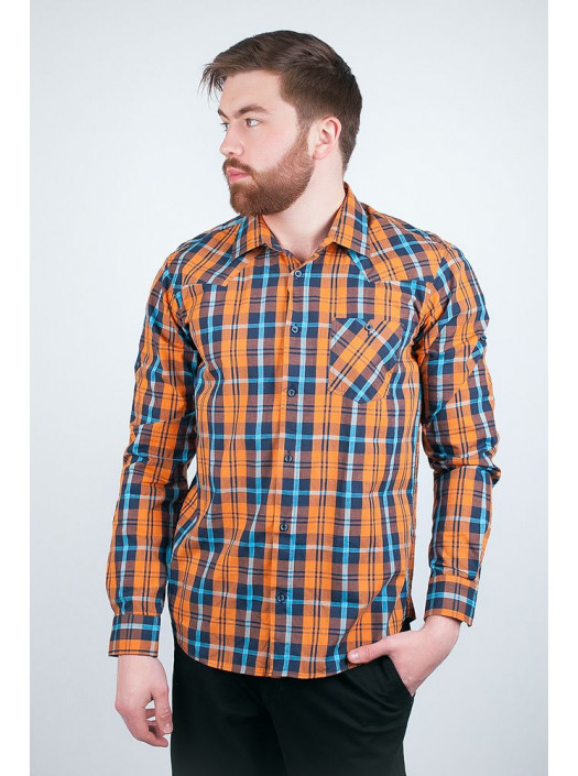 Рубашка Рубашка №54F011_Терракотово-бирюзовый