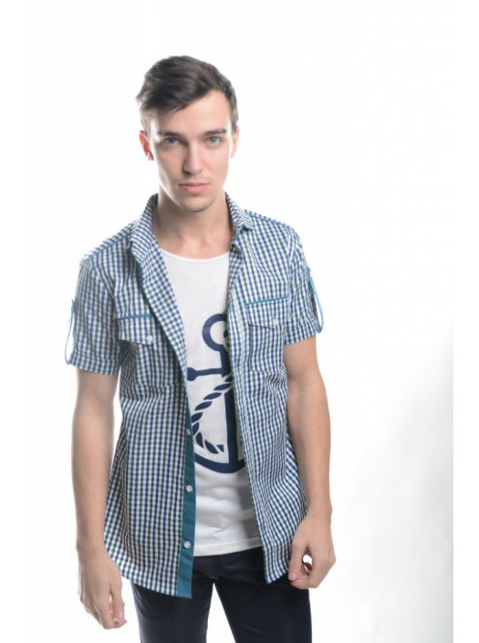 Рубашка Рубашка-обманка   3103_Клетка сине-зеленая